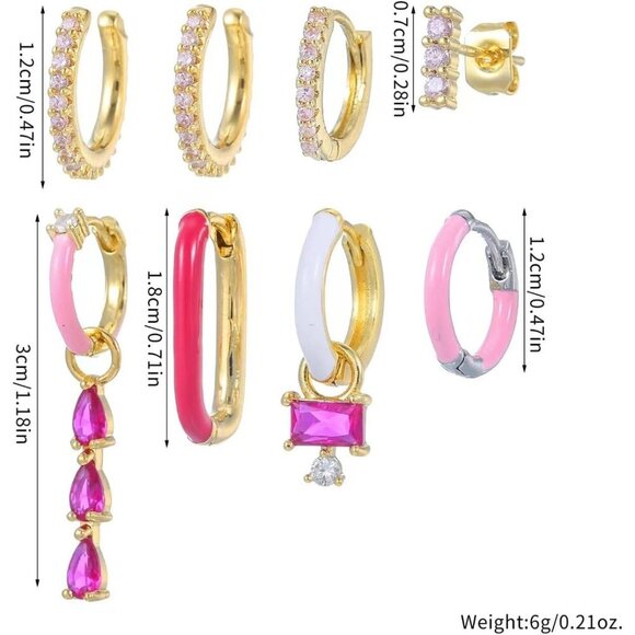 7Pcs  Pink Gold Hoop Multiple Piercing Hypoallergenic Hoop Earrings for Women - Picture 6 of 6